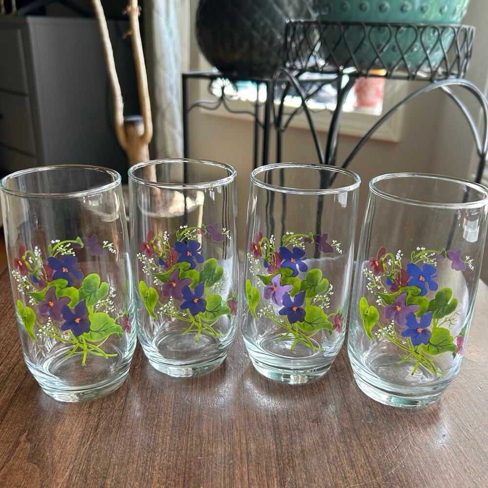 4 Vintage 1980s Arcoroc France Wild Violets Glass Bowls J Walsh